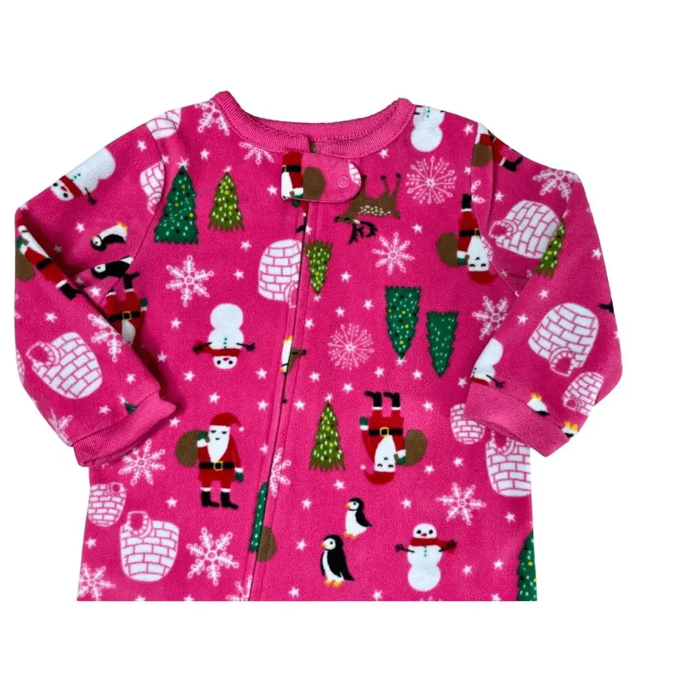 Carter's Christmas Trees Reindeer Santa Claus Fleece Footie 18 months‎ WInter
